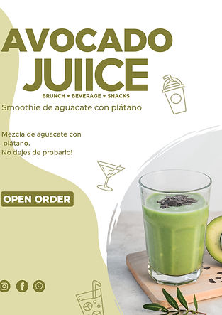 JUIICE flyer smoothie aguacate con pláta
