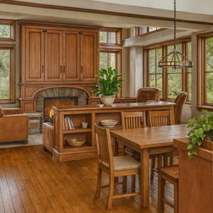 Conceptual Design by JMAD - James McNeal Architecture and Design. Architecture firm specializing in high-end residential design, luxury homes, and creative enduring artistry. Architecture firm near me. Minnesota architect. Dream home, dream house, luxury design, luxury lifestyle. Custom homes, interior design, luxury real estate, residential architecture, home architects, home architecture. Concept rendering, home inspiration, biophilic design, luxury interior inspiration. Great room design, living room, kitchen, dining area. Craftsman style interior, warm wood finishes, built-in cabinetry design, natural stone fireplace, cozy hearth seating area, organic traditional style, earth-toned interior design, open concept lodge feel, rustic luxury home, homemade wood craftsmanship.