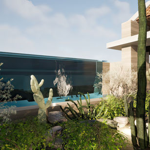 Atrium Desert Home by James McNeal, Owner and Principal Architect at JMAD - James McNeal Architecture & Design. Creative architecture firm specializing in enduring artistry & high-end luxury commercial & residential design. Architectural photography, architect portfolio. Dream house inspiration, custom homes, mansion, luxurious lifestyle. Concept renderings. Front tuscan style exterior, entrances, privacy wall, water feature, waterfall for secluded privacy. Plot of land, lot for sale, land and home concept. Overlooking Pinnacle Peak Scottsdale AZ Arizona. Organic architecture blending into nature surroundings. 