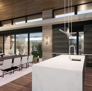 Atrium Desert Home by James McNeal, Owner and Principal Architect at JMAD - James McNeal Architecture & Design. Creative architecture firm specializing in enduring artistry & high-end luxury commercial & residential design. Architectural photography, architect portfolio. Dream house inspiration, custom homes, mansion, luxurious lifestyle. Concept renderings. Plot of land, lot for sale, land and home concept. Overlooking Pinnacle Peak Scottsdale AZ Arizona. Organic architecture blending into nature surroundings. Interiors, inspiration. Great room, living room, modern fireplace, clerestory windows, high ceilings, desert view, informal dining room, modern kitchen with island