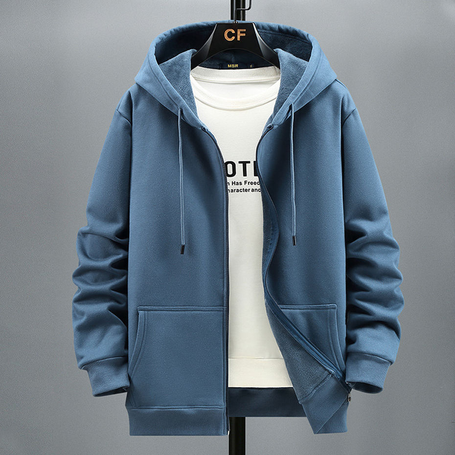 Thumbnail: Plus Size 10XL 12XL Hoodie Men Autumn Winter Fleece Hoodies Solid Color Jacket H