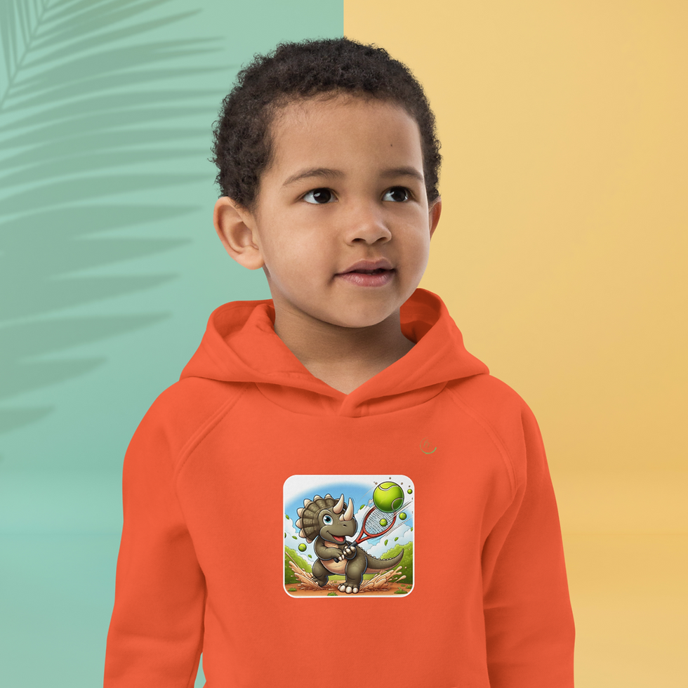 Miniature : Sweat à capuche Tennis - Dinosaure Tricératops - Coton 100% Bio