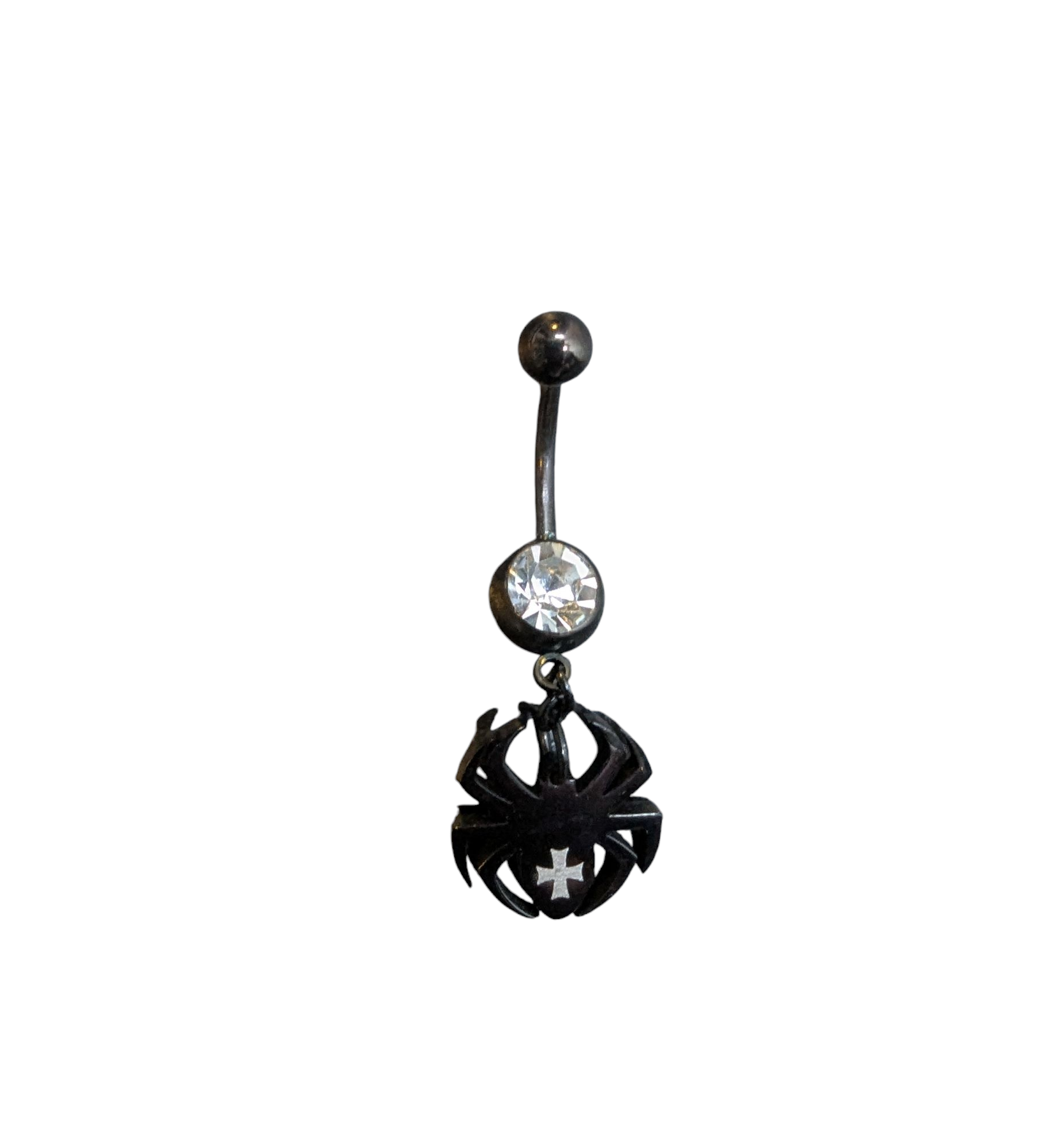 Navelsmycke spindel svart med vit sten 1.6mm 10mm 