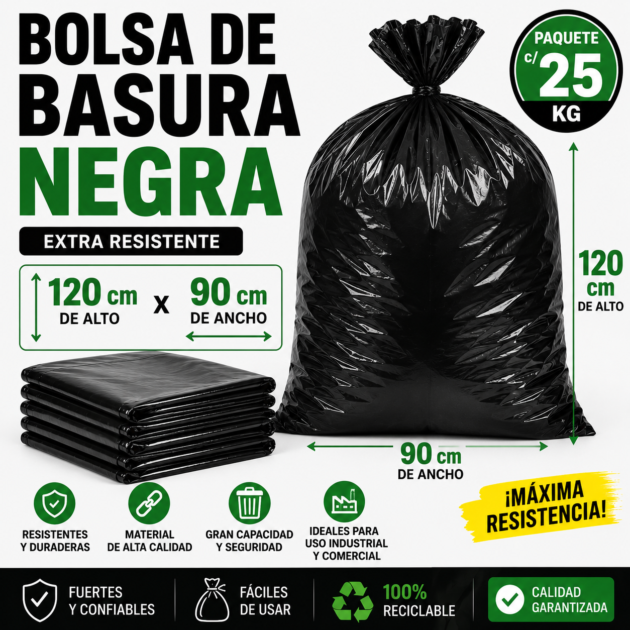 Bolsa De Basura Negra 90x120 Cm Paquete 25 Kg | Efipack