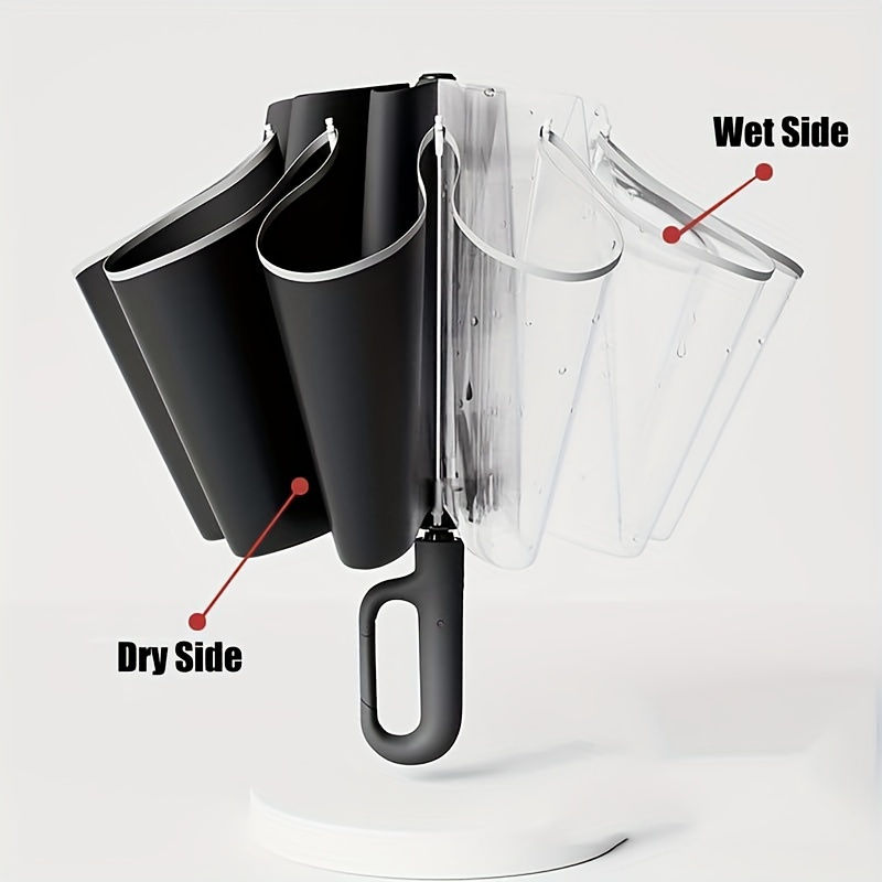 Thumbnail: Windproof Automatic Reverse Open Umbrella with Snap Handle & Ring Closure, Refle