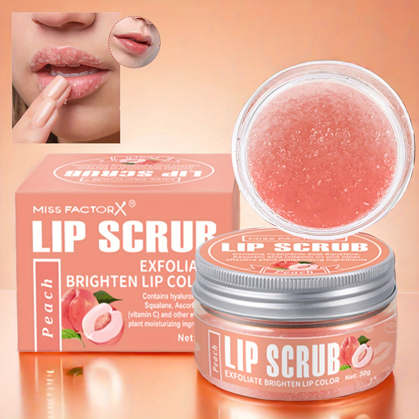 MISS FACTORX Peach Lip Scrub 30g - Gentle Exfoliating & Moisturizing, Vegan-Frie