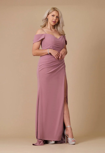mauve off shoulder dress ZAPAKA Women Mauve Prom Dress Off The Shoulder Split Front Long Mermaid Evening Dress With Appliques, Mauve / US24W