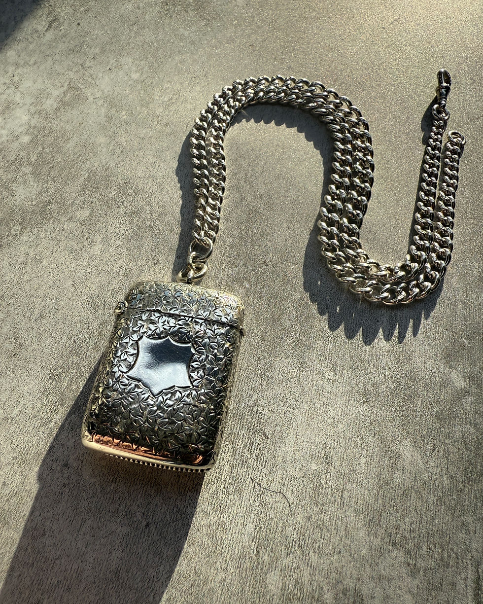 Thumbnail: Birmingham 1899 Silver 21” Graduated Chunky Albert Chain, 1915 Ivy Pattern Vesta
