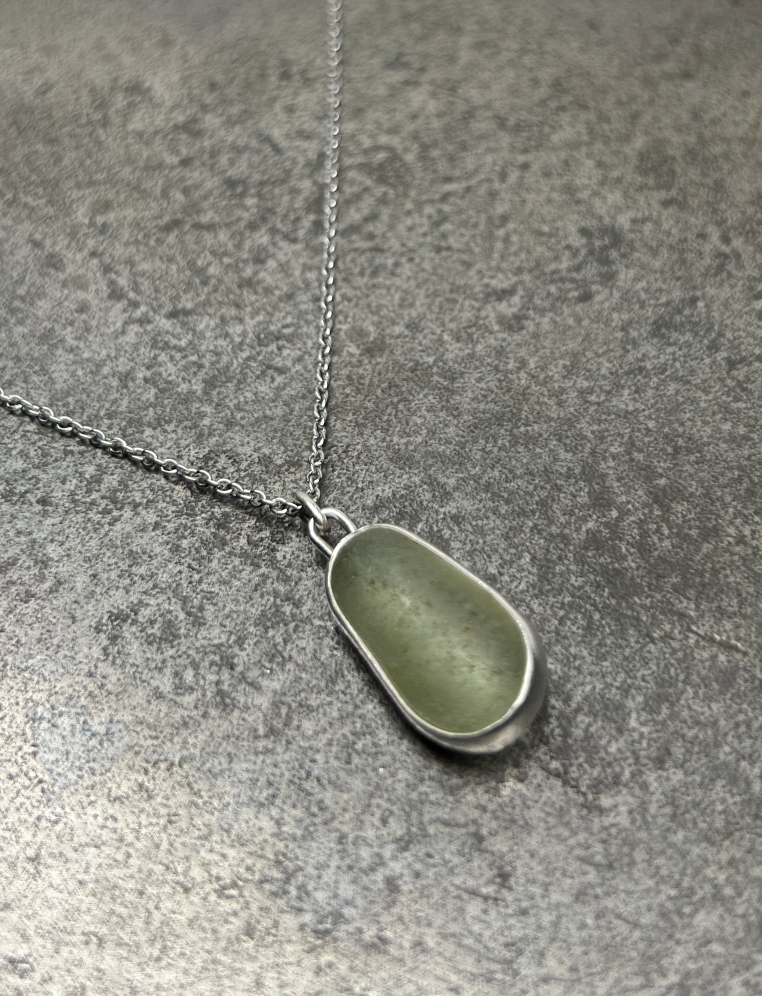 999 Fine Silver and Light Green Seaglass Necklace