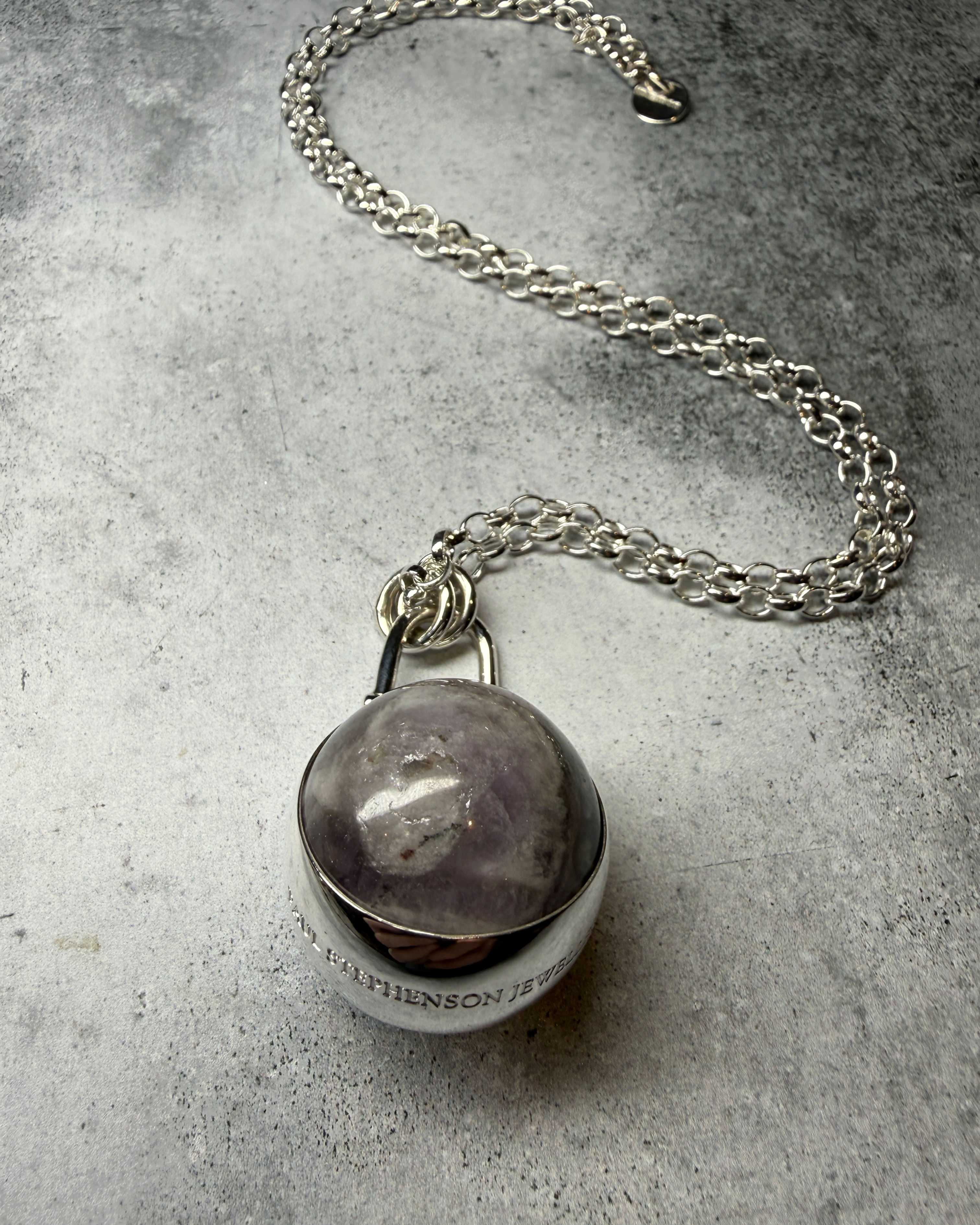 Hallmarked Silver Belcher & Large Amethyst Spinning Sphere Fidget Necklace