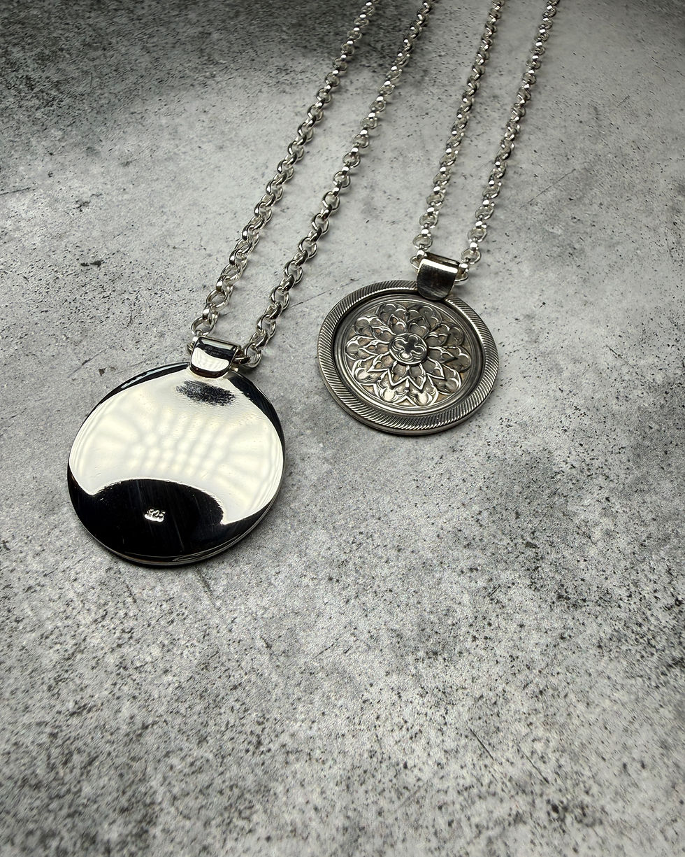 Thumbnail: Hallmarked Silver Gothic Rose Window Pendant & Belcher Chain Necklace 18”