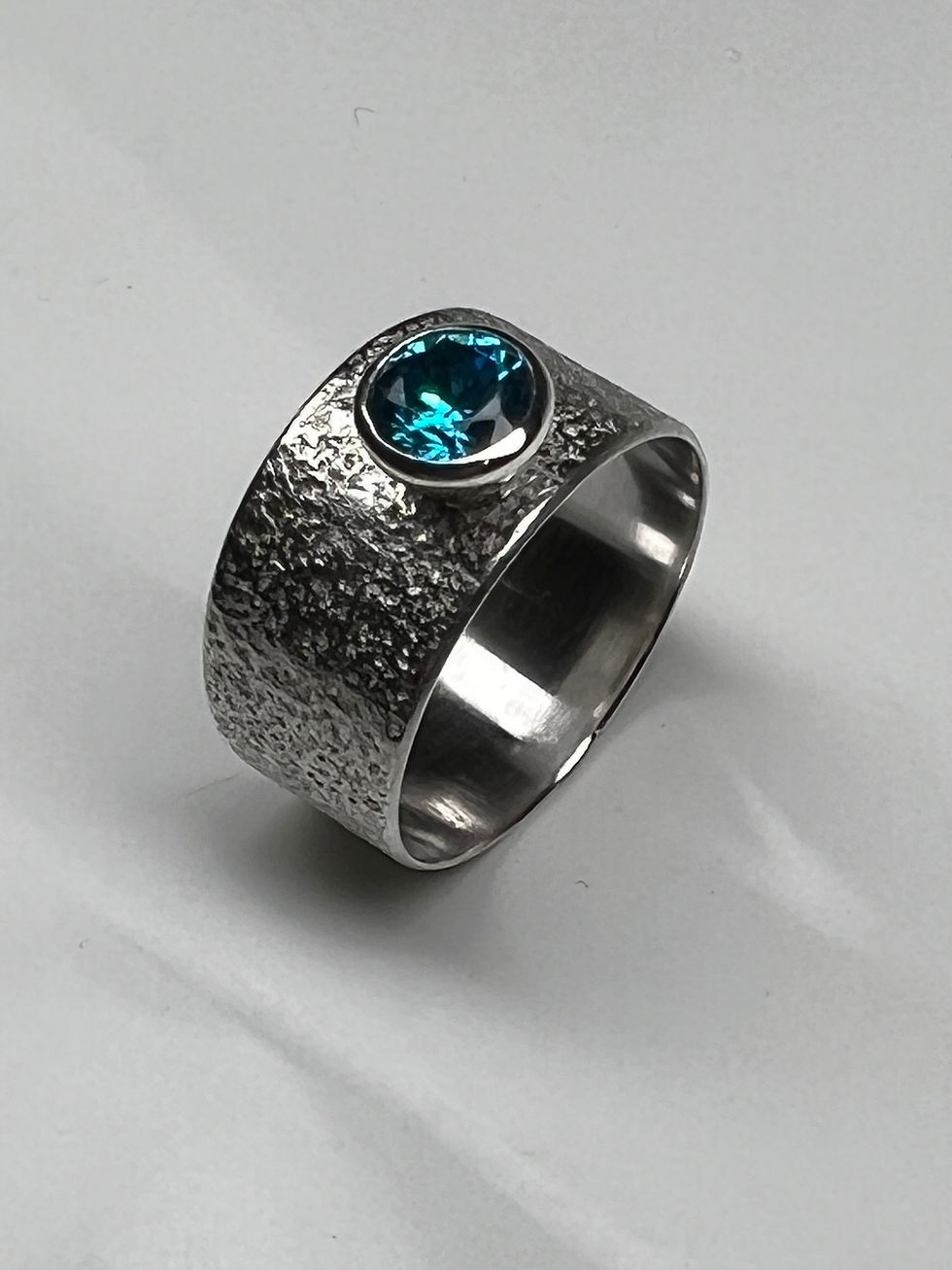 Thumbnail: 925 Sterling Silver and  0.8 carat Aquamarine CZ ‘Broch’ Ring (Size Q.5)