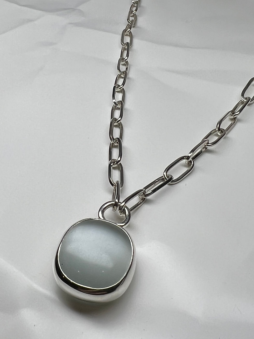 Thumbnail: Hallmarked Silver Paperlink Duo Chain & Silver Catseye ‘Regal Banquet’ Necklace