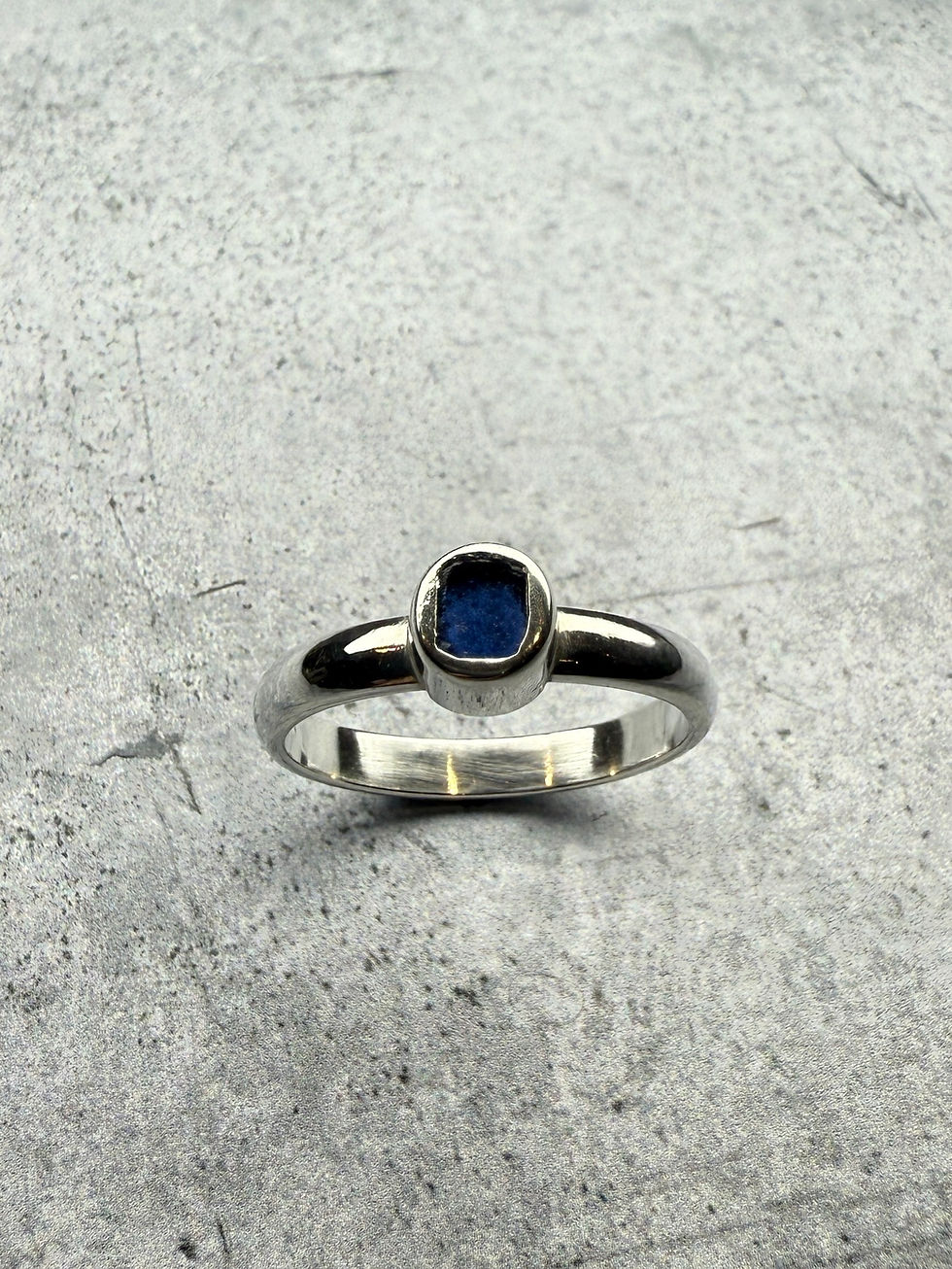 Thumbnail: 925 Sterling Silver and Purple Blue Seaglass Stacker Ring (Size N.5)