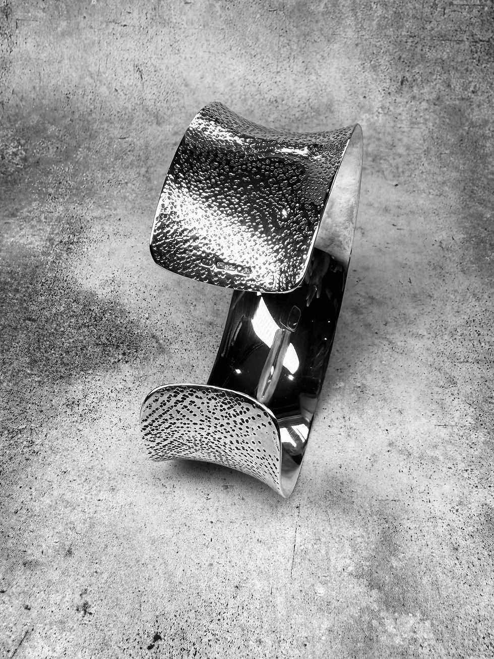 Thumbnail: Hallmarked Silver Polished ‘Sandstone’ Unisex Wide Concave Torque Cuff Bangle