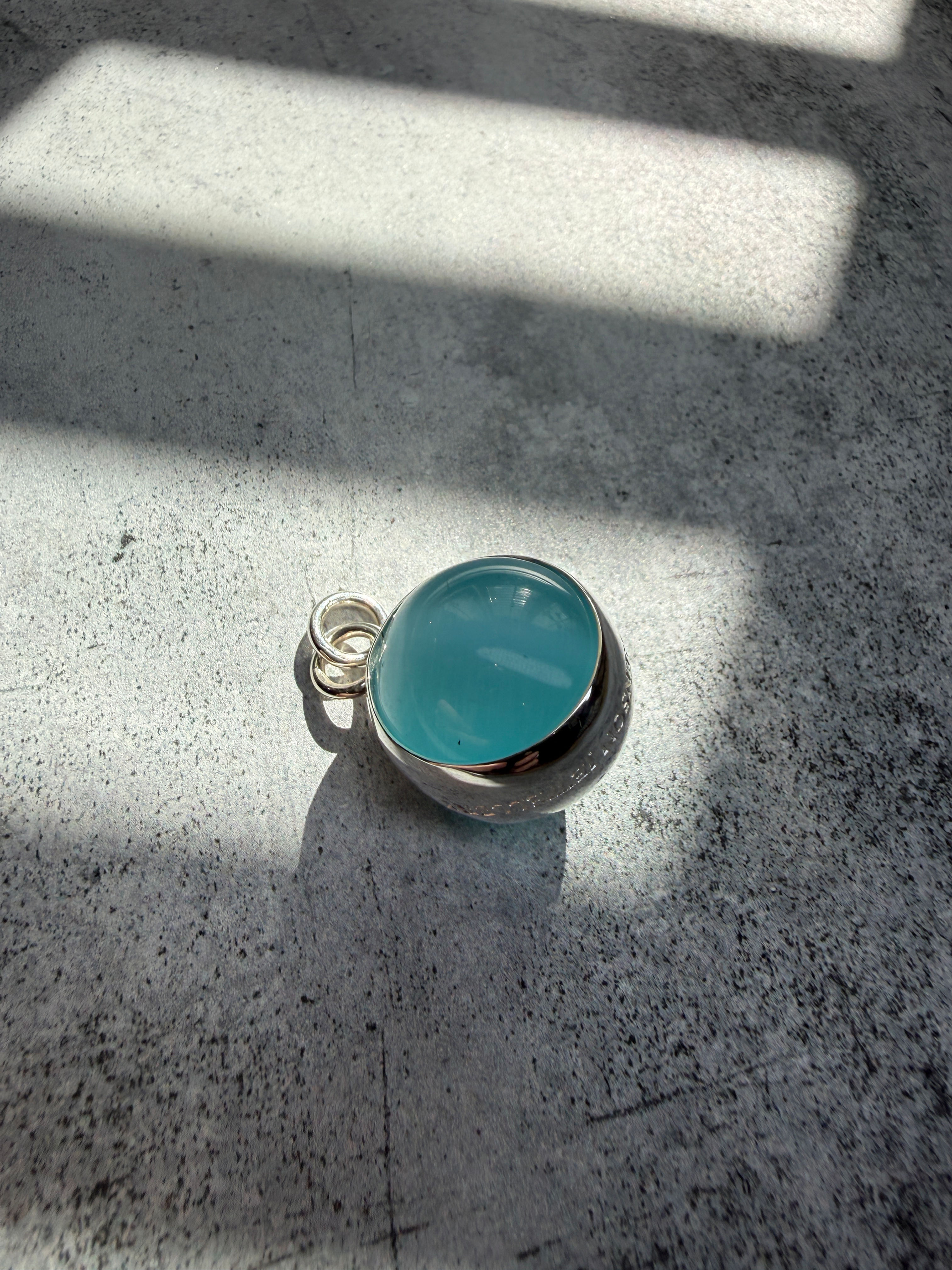 Fine Silver ‘Shimmer Spinner’ Turquoise Catseye Marble Fidget Pendant