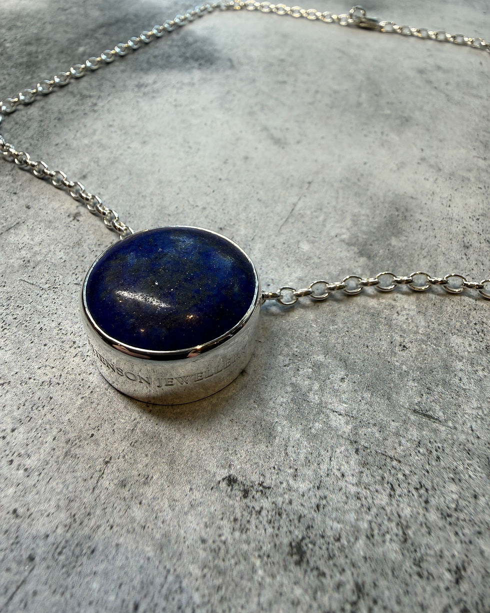 Thumbnail: Hallmarked Silver & Lapis Lazuli Slider Pendant & Belcher Chain Necklace 18”