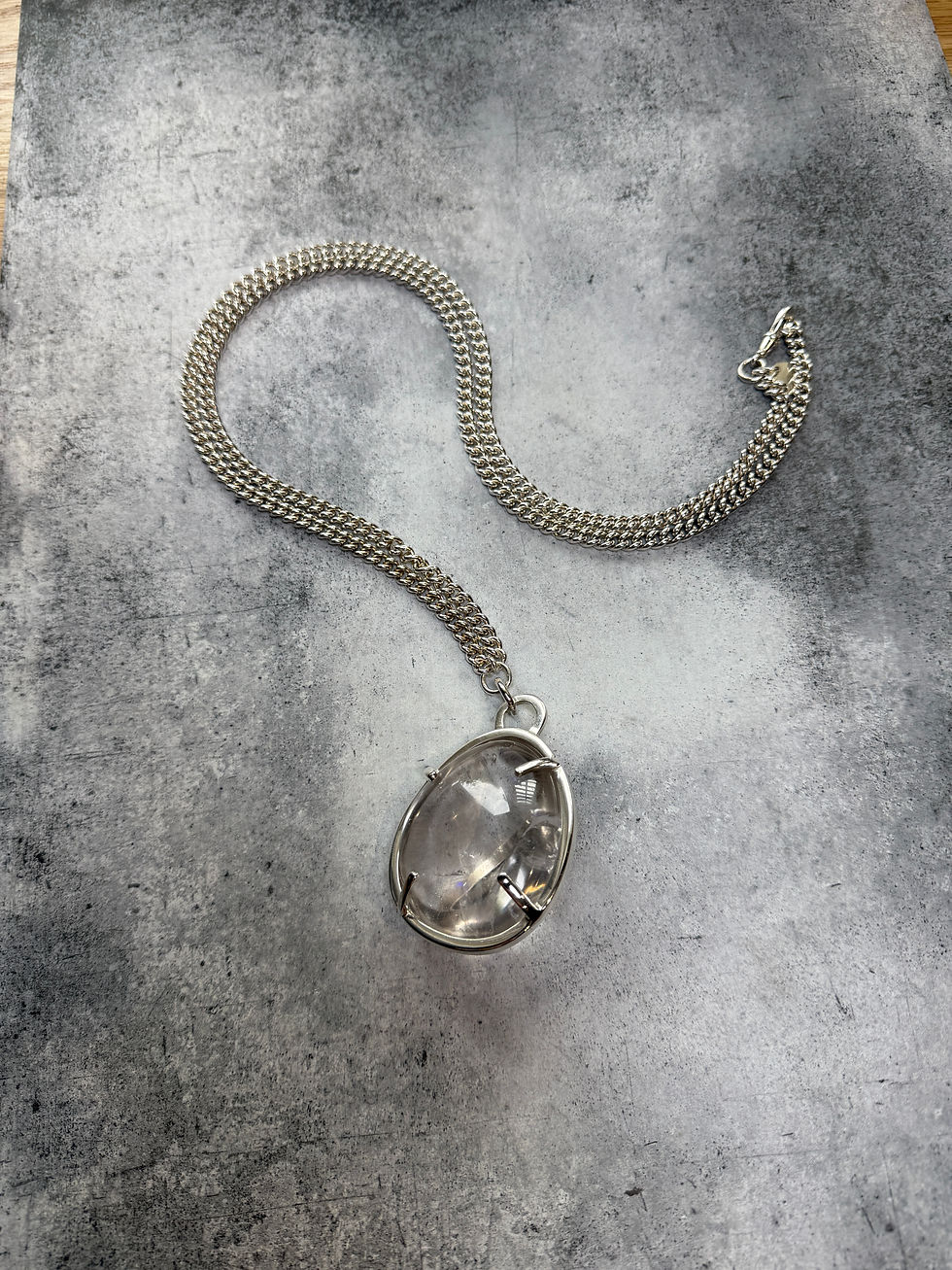 Thumbnail: Assay Hallmarked Silver Cage & Claw Set Quartz Crystal & Curb Chain Necklace 32”