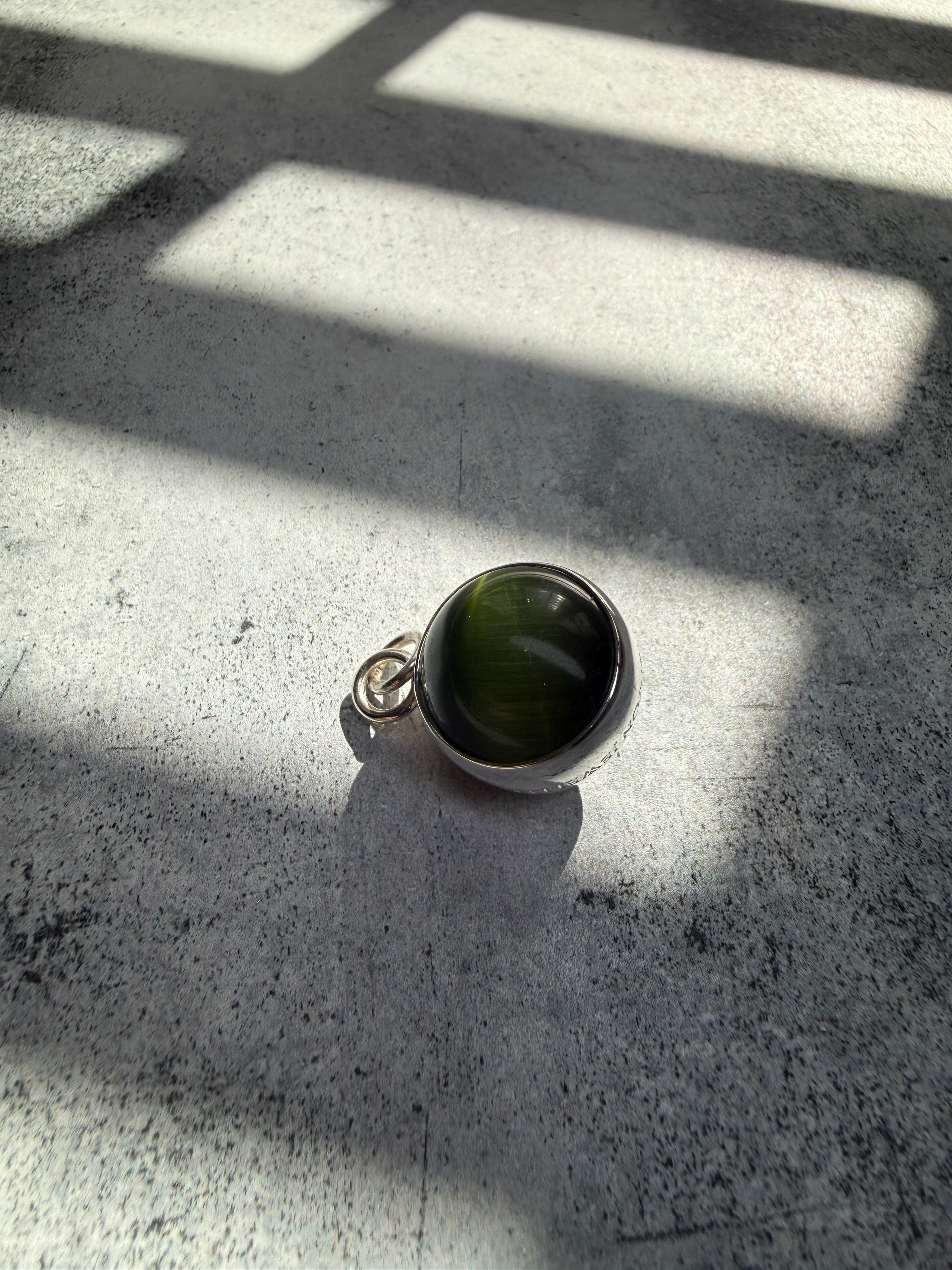 Fine Silver ‘Shimmer Spinner’ Green Catseye Marble Fidget Pendant