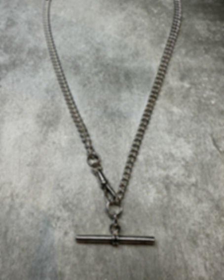 Birmingham 1897 Silver 22” Graduated Albert Chain, Twin Dog Clip & Curb Extender