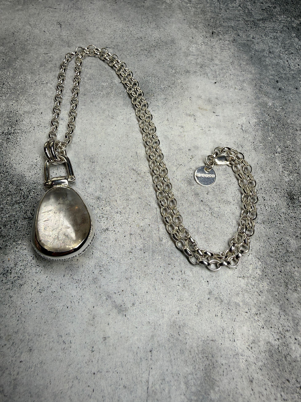 Thumbnail: Assay Hallmarked Silver Vintage Quartz Crystal Chunky Belcher Chain Necklace 24”