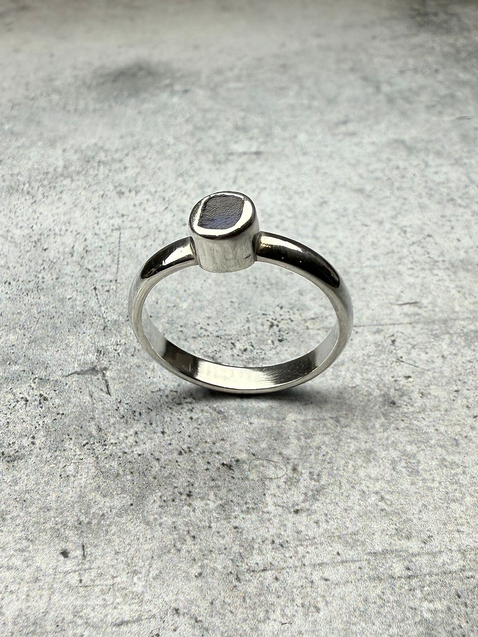 Thumbnail: 925 Sterling Silver and Purple Blue Seaglass Stacker Ring (Size N.5)