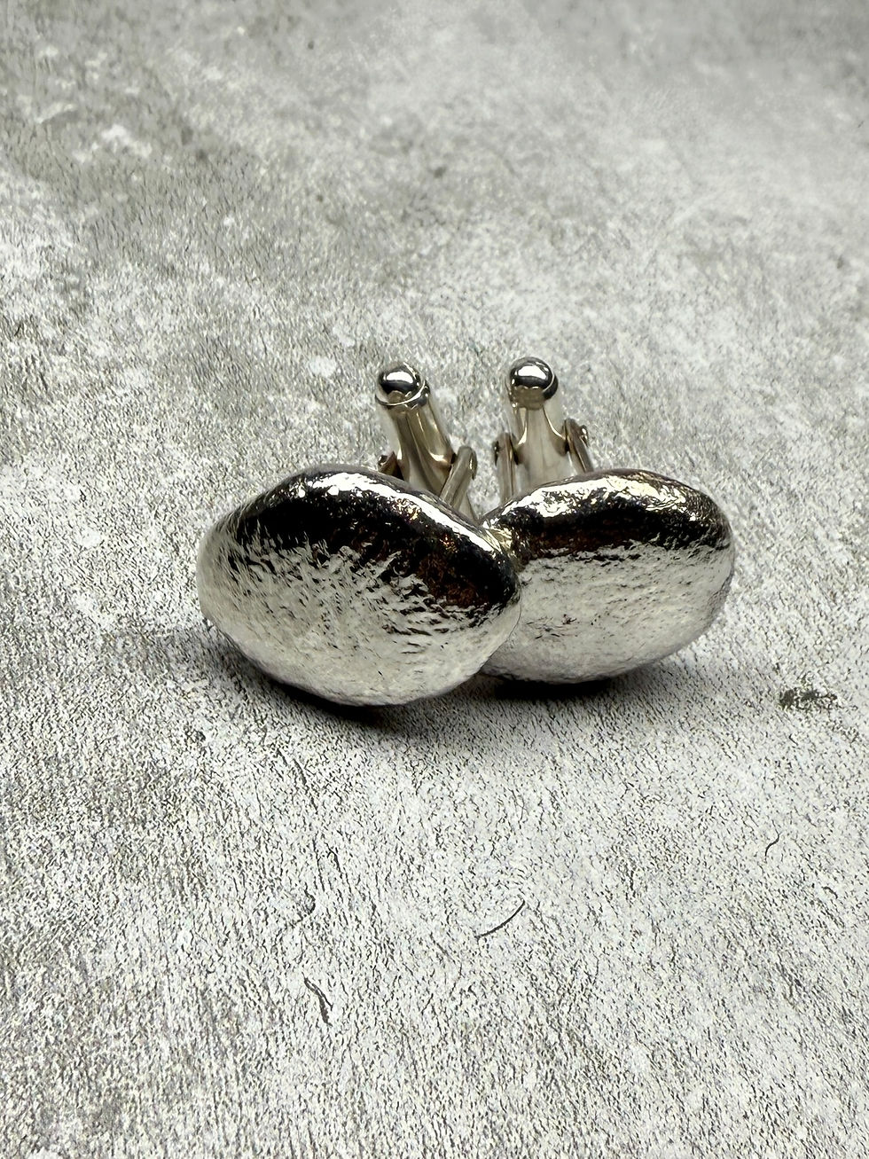 Thumbnail: Assay Hallmarked Sterling Silver ‘Molten’ Oval Cufflinks 