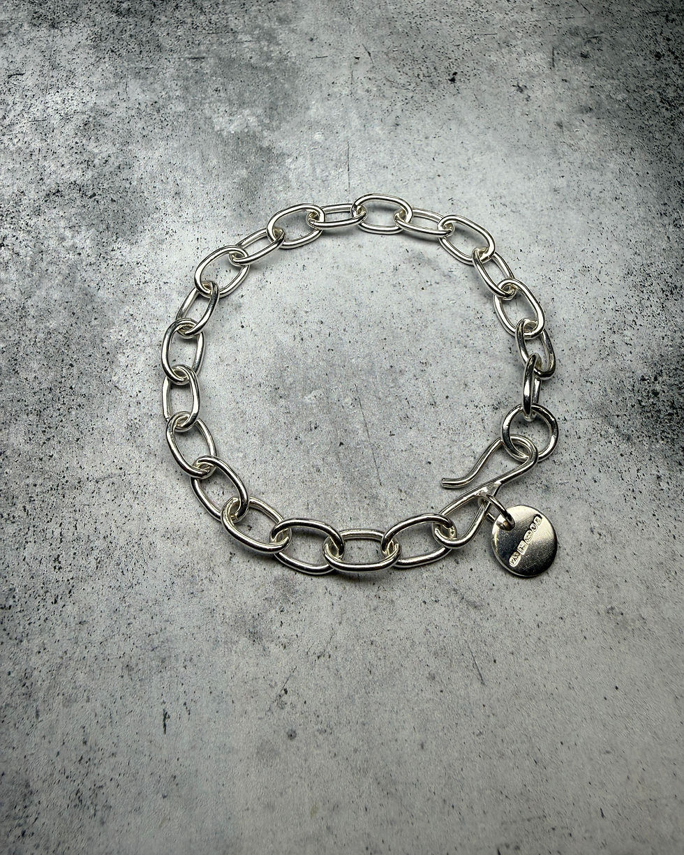 Thumbnail: Assay Hallmarked Sterling Silver Unisex Oval Link Chain Bracelet 7.75”