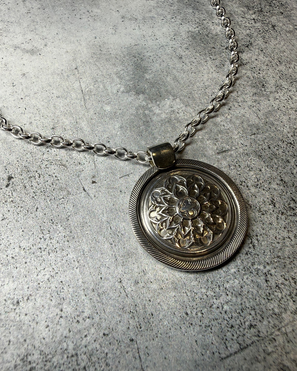 Thumbnail: Hallmarked Silver Gothic Rose Window Pendant & Belcher Chain Necklace 18”