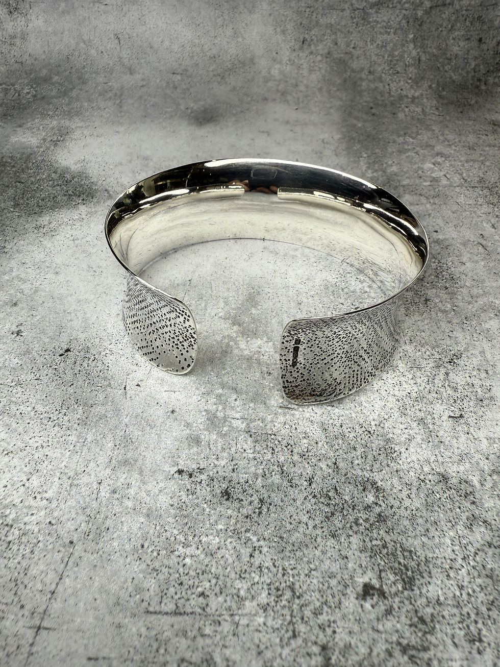 Thumbnail: Hallmarked Silver Polished ‘Sandstone’ Unisex Wide Concave Torque Cuff Bangle