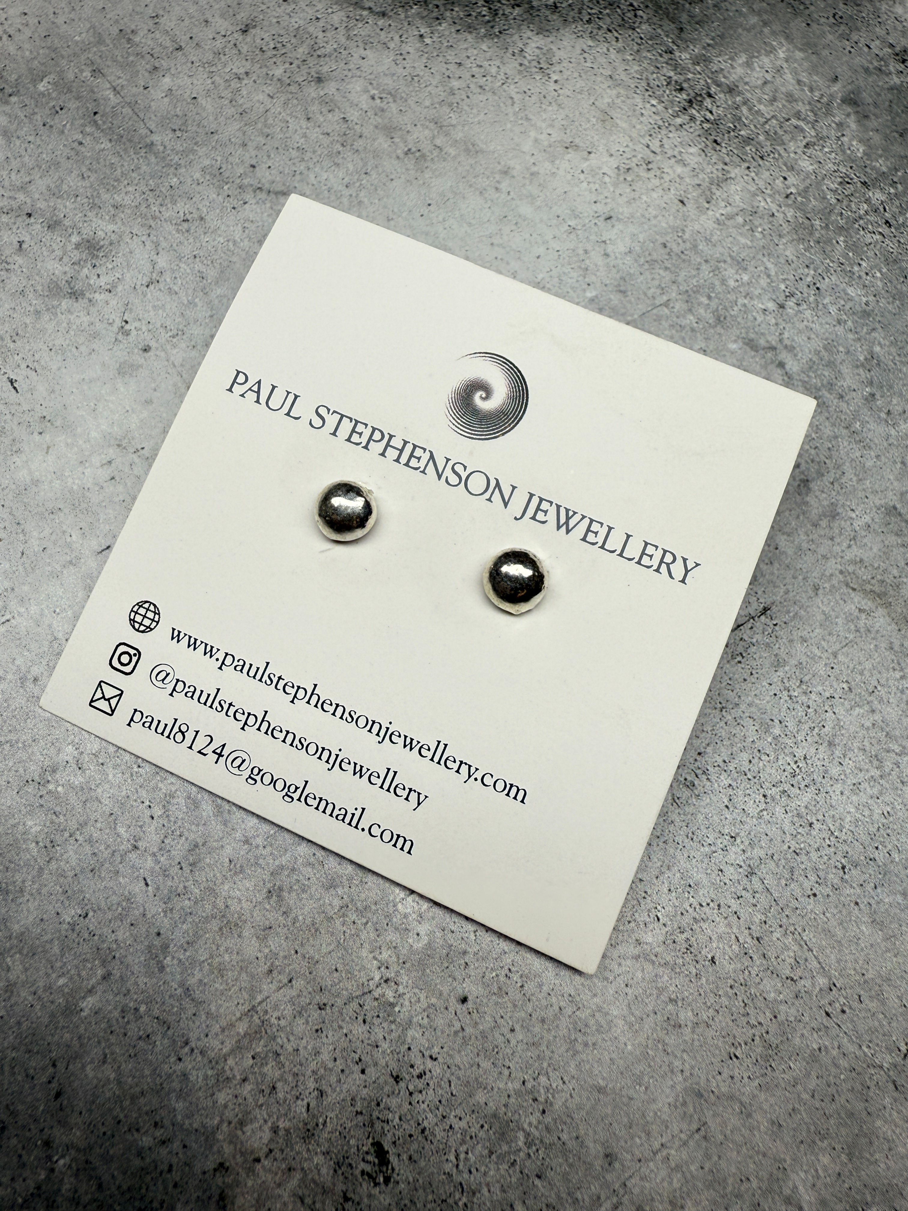 925 Sterling Silver Polished Molten Button Stud Earrings