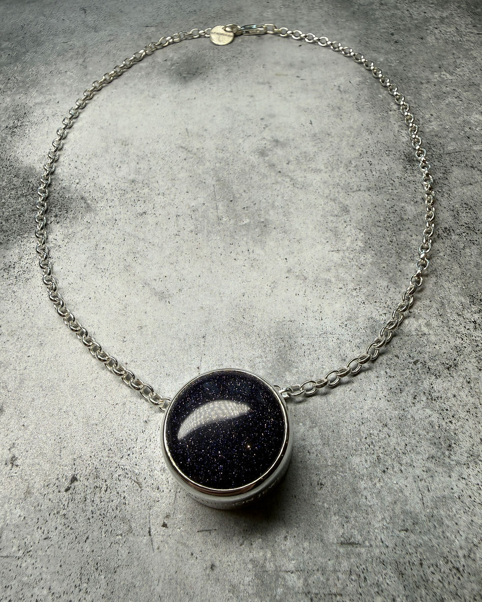 Thumbnail: Hallmarked Silver & Goldstone Blue Slider Pendant & Belcher Chain Necklace 18”