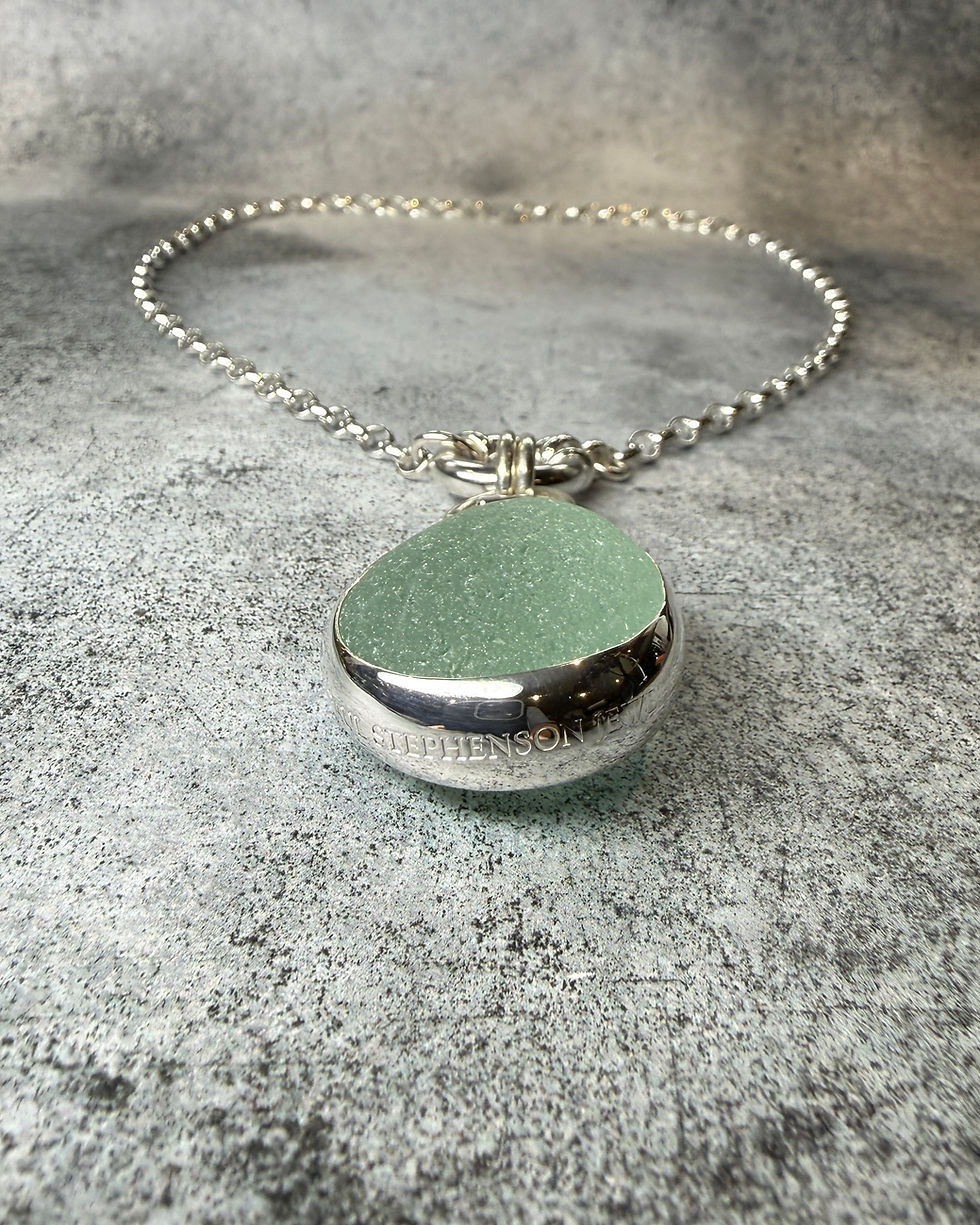 Thumbnail: Hallmarked Silver, Seafoam Seaglass & Giant Bolt Clasp Belcher Necklace 18”