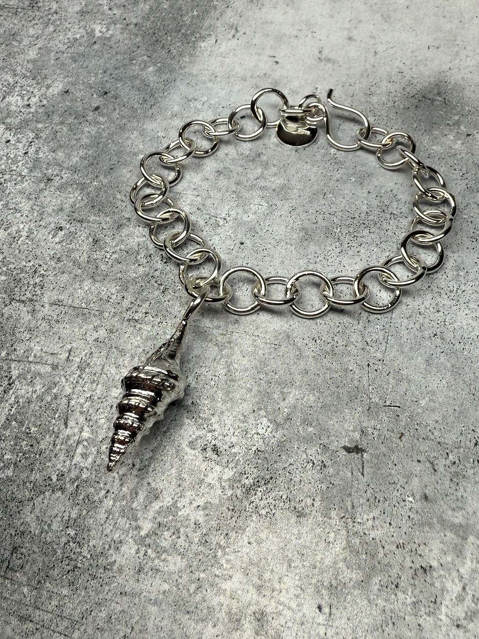 Thumbnail: Assay Hallmarked Silver Sand Cast Spindle Sea Shell & Endless Love Bracelet