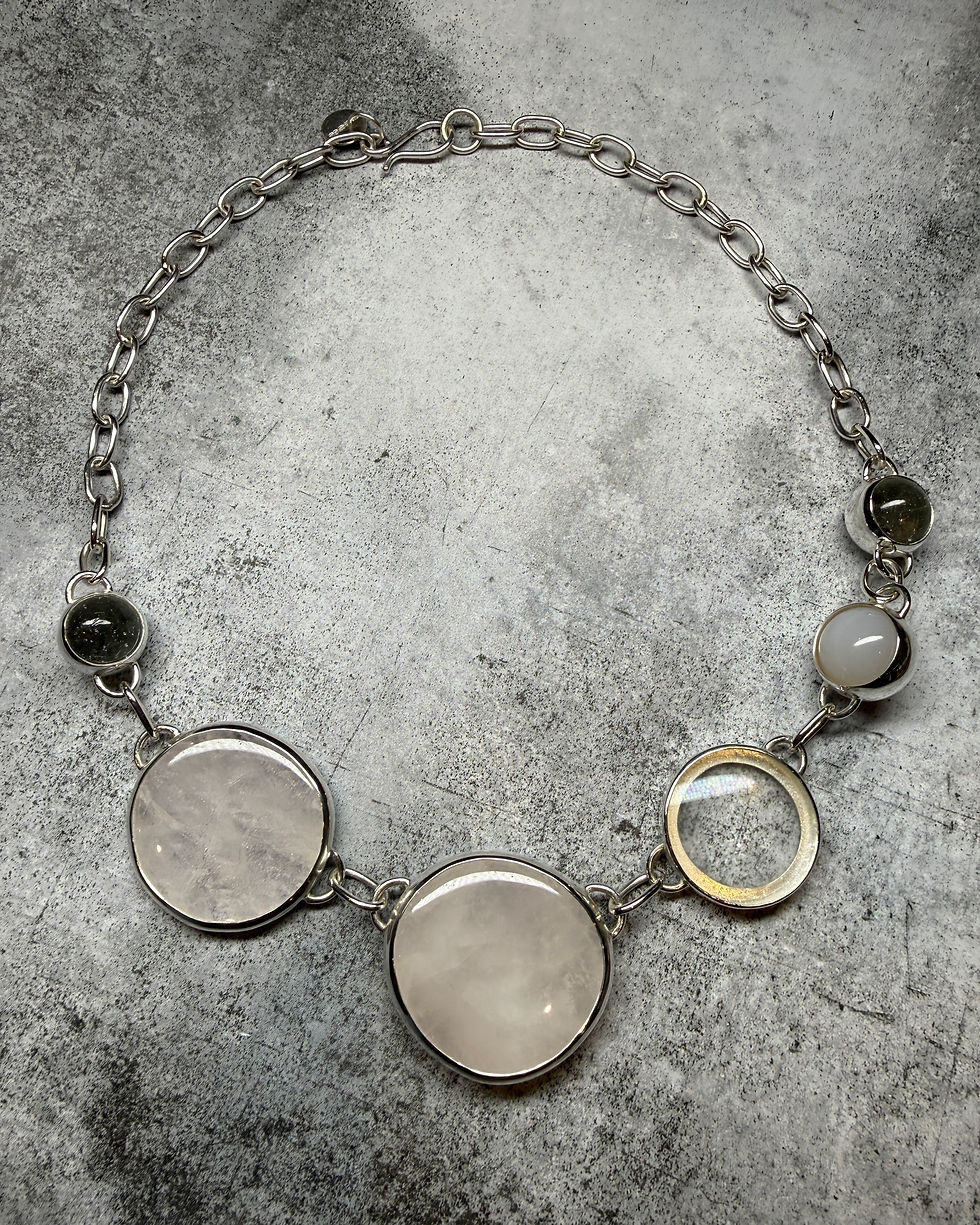 Thumbnail: Hallmarked Silver, Quartz & Opalite, Chunky Oval Link Statement Necklace 19”