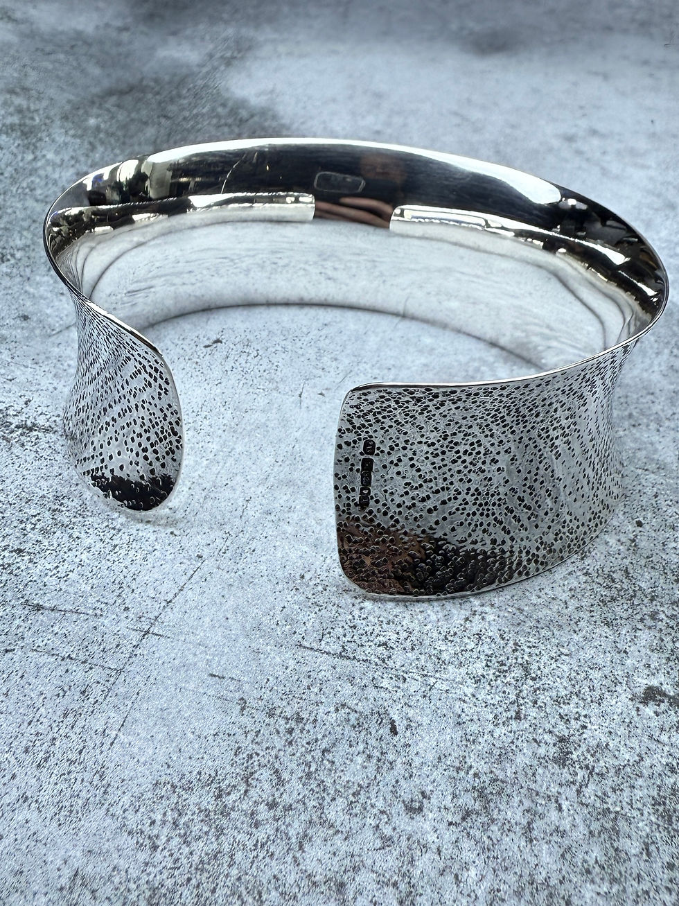 Thumbnail: Hallmarked Silver Polished ‘Sandstone’ Unisex Wide Concave Torque Cuff Bangle