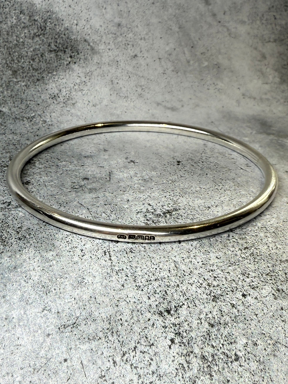 Thumbnail: Assay Hallmarked Sterling Silver Polished Heavy Halo Unisex Bangle - width 4mm