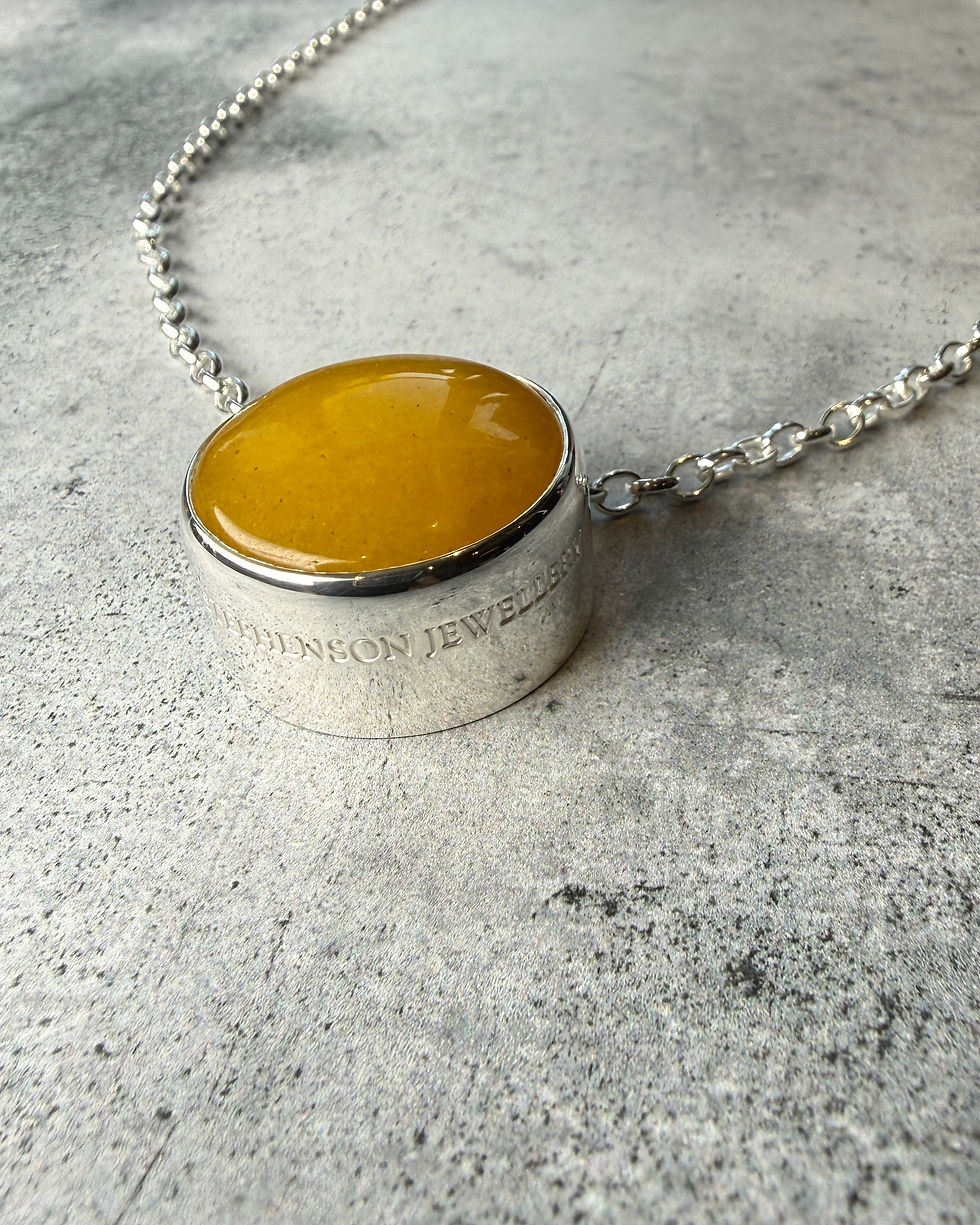 Thumbnail: Hallmarked Silver & Yellow Agate Slider Pendant & Belcher Chain Necklace 18”