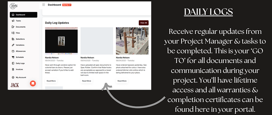 Client portal to keep up to date on J&N Developments build