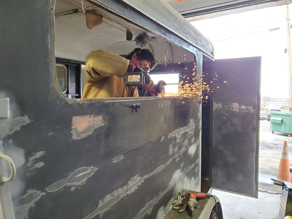 The interior support bar being removed