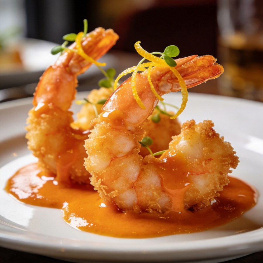 breaded-jumbo-shrimp-with-soca-sauce-on-white-plat
