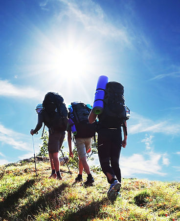 Hikers walking together on a trail 