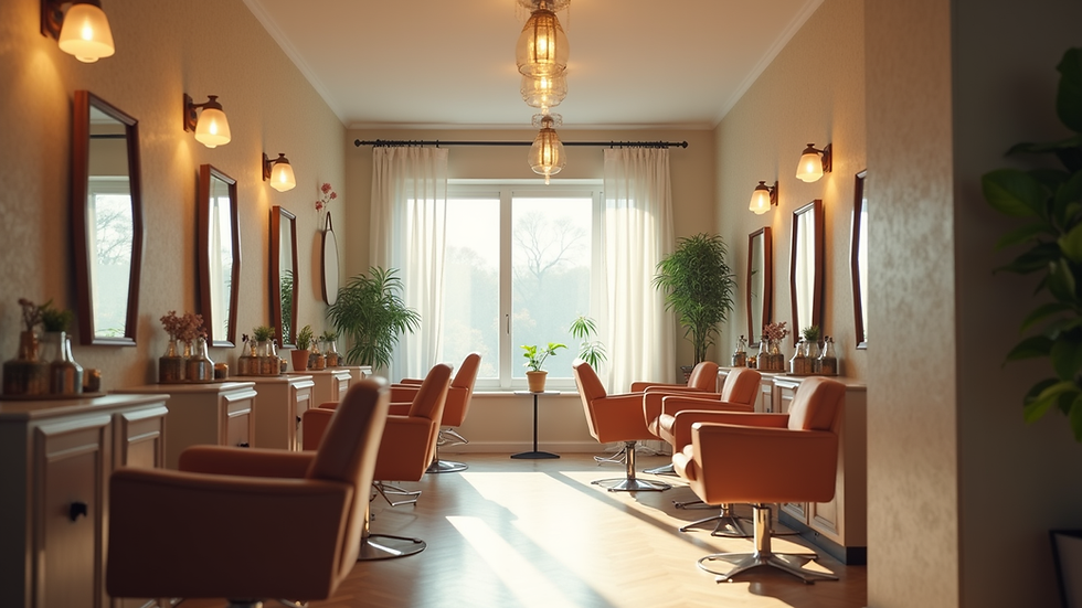 Eye-level view of a cozy beauty salon interior with comfortable seating