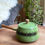 Thumbnail: Vintage Avocado Green Enamel Fondue Pot – Mid-Century Modern Folk Floral Design