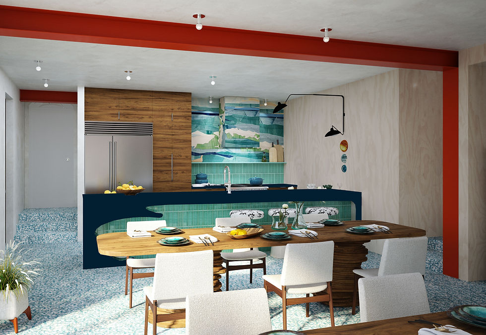 Luxury vacation rental kitchen and dining space designed for group gatherings and durability