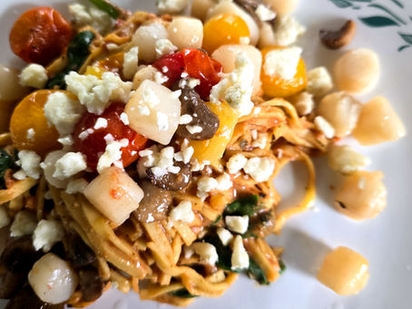 date night pasta, scallop pasta, seafood pasta, wine pasta, dinner party, date night meal, elegant meal, organic pasta, organic cooking, organic recipe