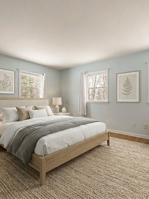 Spacious primary bedroom with multiple windows and neutral decor in Woodcliff Lake NJ – Bergen County home for sale by The Gill Group