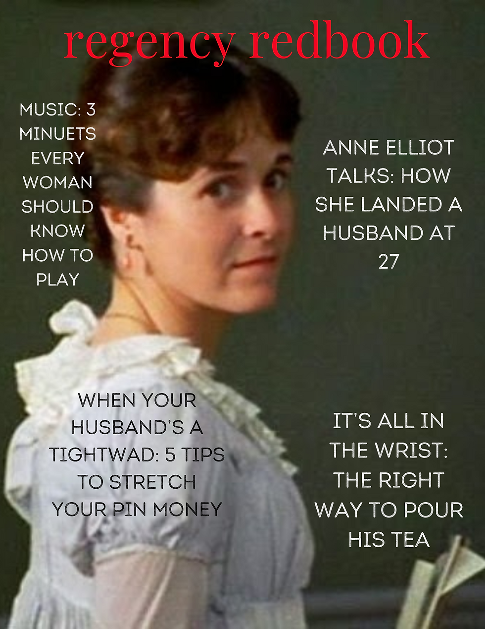 Canva created Regency Redbook magazine cover with Anne Elliot