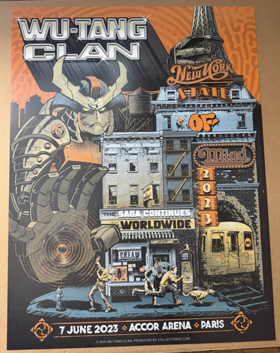 Official Wu-Tang Clan Concert Gig Poster Paris France June 7, 2023 Accor Arena