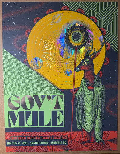 Gov't Mule Asheville 2023 Swirl Foil Poster #16/30 S/N Justin Helton Status